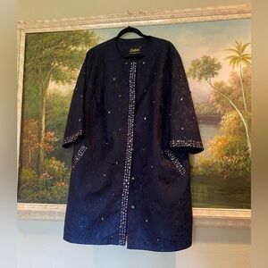 Navy Lace Embellished Coat